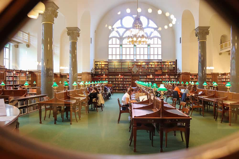 Students studying in a library